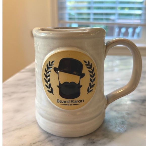 Beard Baron Other - Beard Baron Mustache Guard Mug Pottery Stoneware Cream Tan Bowler Hat Logo
